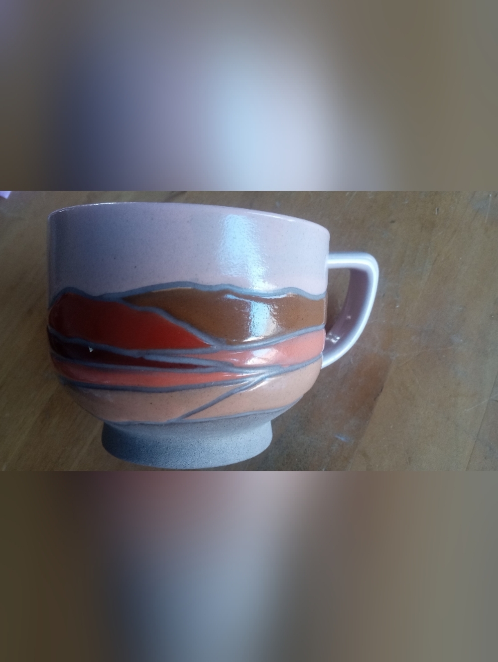 Cost Plus World Market Coral, Brown and Pink Glazed Ceramic Mug